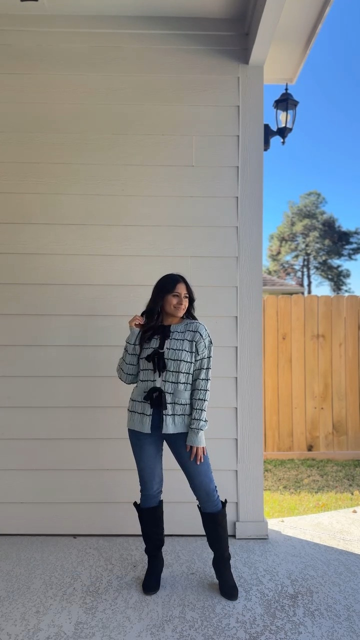 |AD| Bow tie knit cardigan ✨
.
.
This knit sweater is so soft and comfortable to wear. Keeps you so warm for the winter weather! You can  style it many different ways. Available in other colors.
.
.
🛍️To shop my outfits 🛍️
.
✨Download the @shop.ltk app and follow my shop @yudithcpzo to see all outfit details! 
.
✨Shop my Amazon Storefront/LTK link in bio or comment links on this post and I’ll send you DM! 
.
——————————————————
#sweatshirt #sweatshirtseason #winteroutfit #winterstyle #casualstyle #amazonfinds #amazonfashion #knitsweater #cardigan #cardiganstyle #bowtie #sweaterweather #knitcardigan #fallfashion #tiefront #tiefronttop #bowtiestyle #comfywear