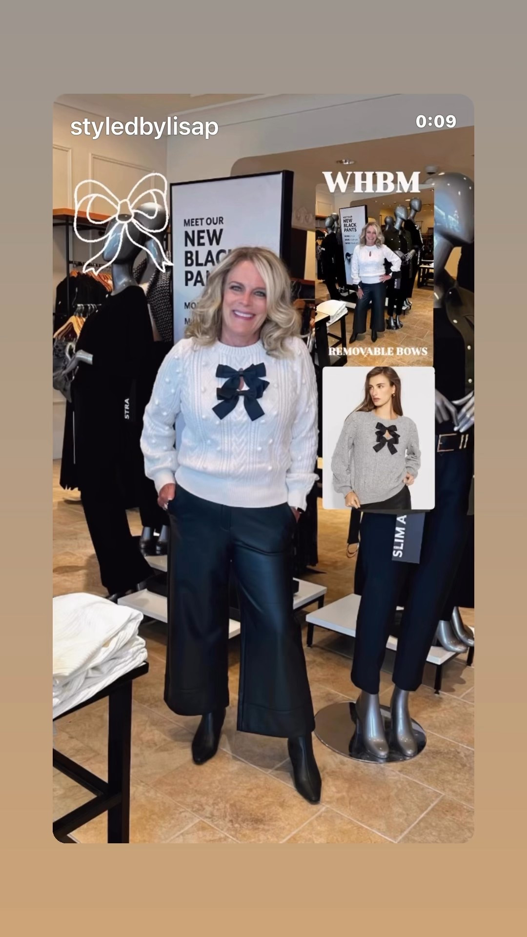 This bow sweater is simply fabulous and versatile because the bows are pins and can removed or moved. 
As you can see the faux leather crop pants can be worn with many things. 

#LTKSeasonal #LTKOver40 #LTKStyleTip