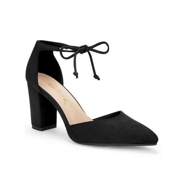 Allegra K Women's Ankle Tie Block Heels Pointed Toe Dress Pumps | Walmart (US)