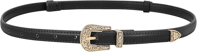 SUOSDEY Trendy Western Skinny Belts for Women Adjustable Leather Thin Waist Belt for Dresses with... | Amazon (US)