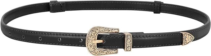 SUOSDEY Trendy Western Skinny Belts for Women Adjustable Leather Thin Waist Belt for Dresses with... | Amazon (US)