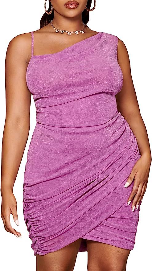 SOLY HUX Women's Plus Size Glitter Sleeveless Ruched Wrap Party Club Bodycon Dress | Amazon (US)