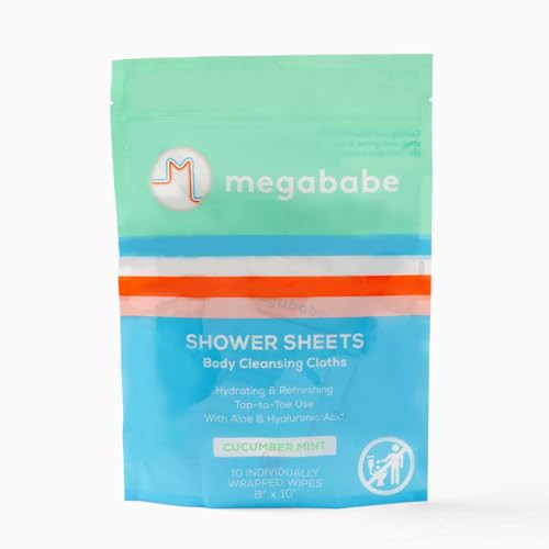 Megababe Cucumber Mint Shower Sheets | Individually Wrapped Body Cleansing Cloths | 10 Wipes (Pack of 1) | Amazon (US)