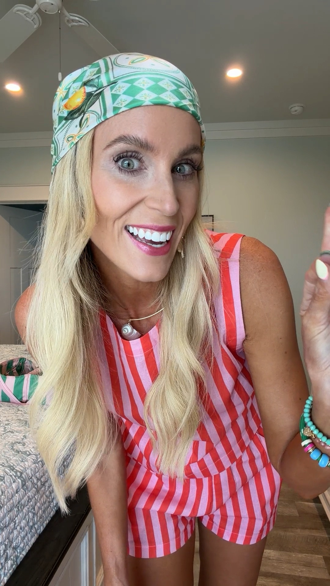 Love this striped set! Pair with a head scarf and fun flats for a colorful fun look!
