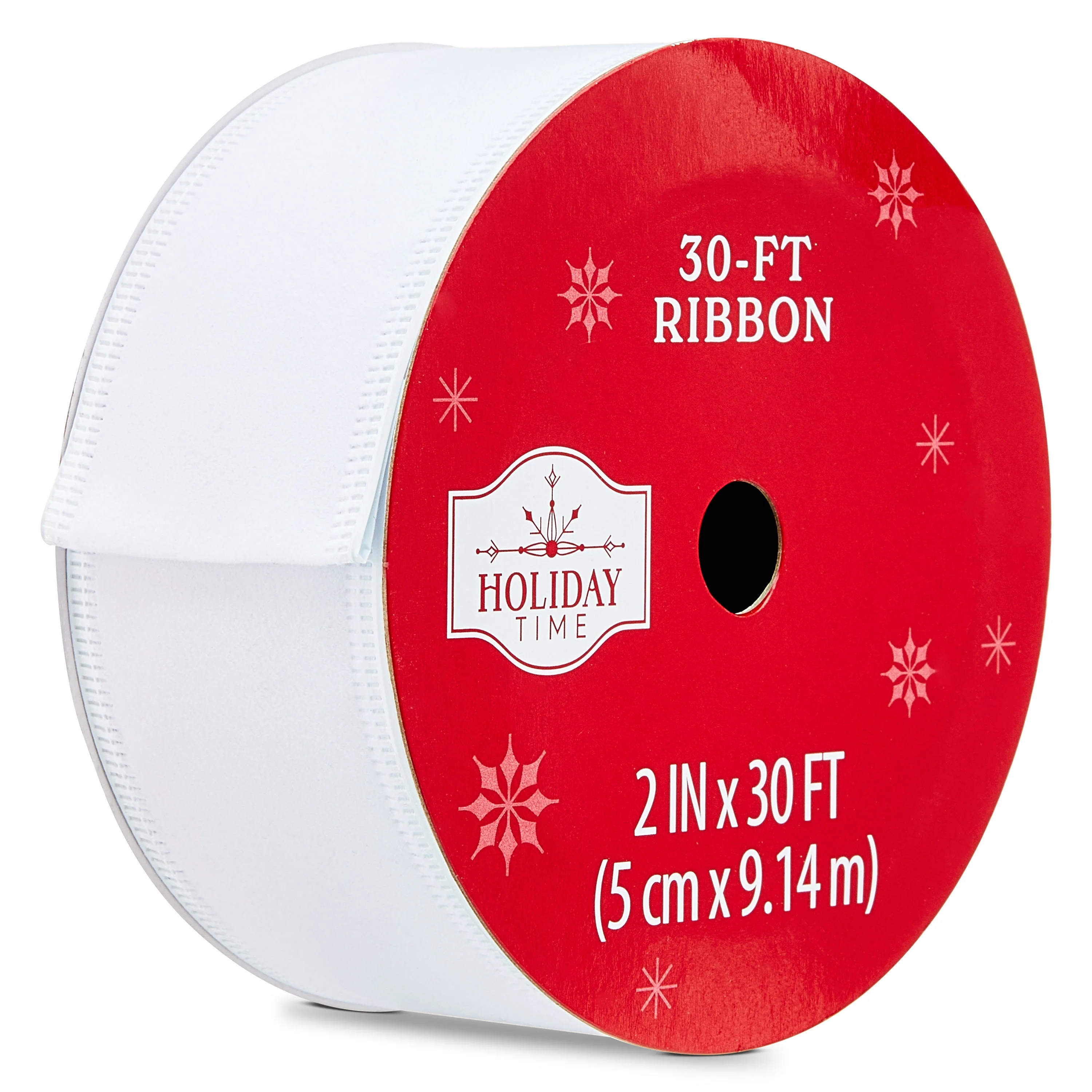 White Flocked Velvet Christmas Ribbon, 2" x 30', by Holiday Time | Walmart (US)