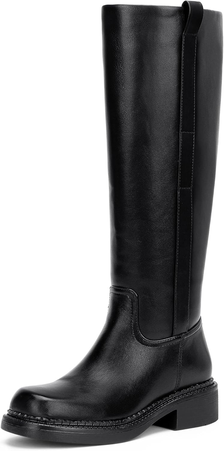 Women's Knee High Boots Square Toe Chunky Low Heel Side Zipper | Amazon (US)