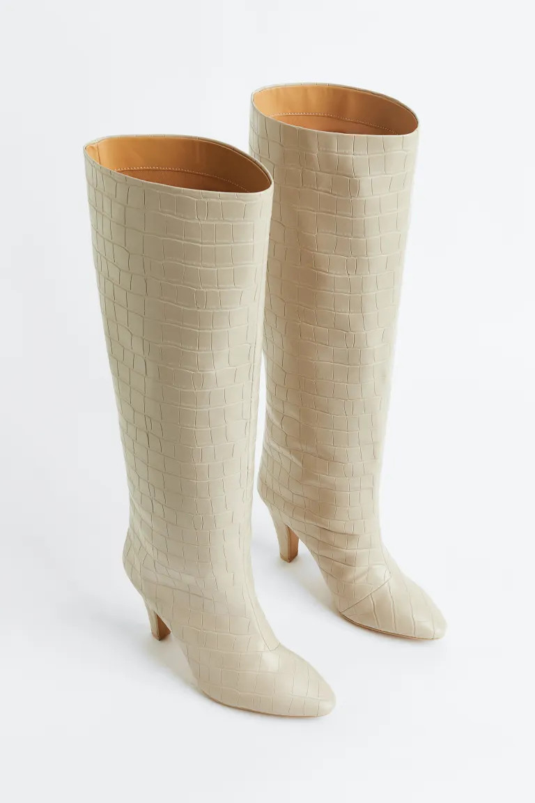 Knee-high heeled boots - Light beige - Ladies | H&M GB | H&M (UK, MY, IN, SG, PH, TW, HK)