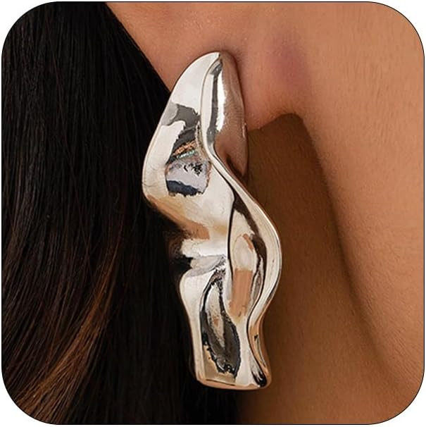 Vintage Statement Gold Liquid Metal Earrings for Women Trendy, Dainty Stylish Chunky Silver Irreg... | Amazon (US)