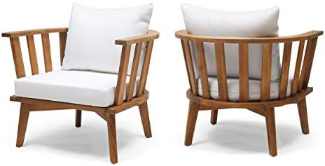 Dean Outdoor Wooden Club Chair with Cushions (Set of 2), White and Teak Finish | Amazon (US)