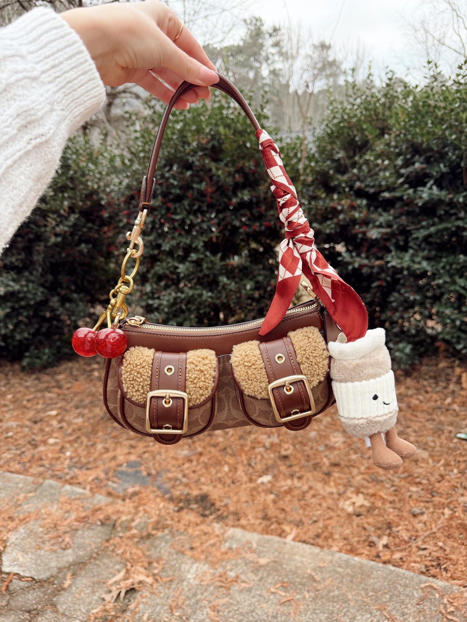 Bag of the day ❤️

Coach signature Ashton bag with shearling

Coach inspired cherry bag charm (only $8.99)!

Jelly cat travel coffee cup

Twilly purse scarf pack from Amazon 