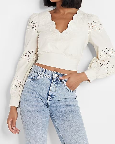 Embroidered Eyelet Sleeve Cropped Top | Express