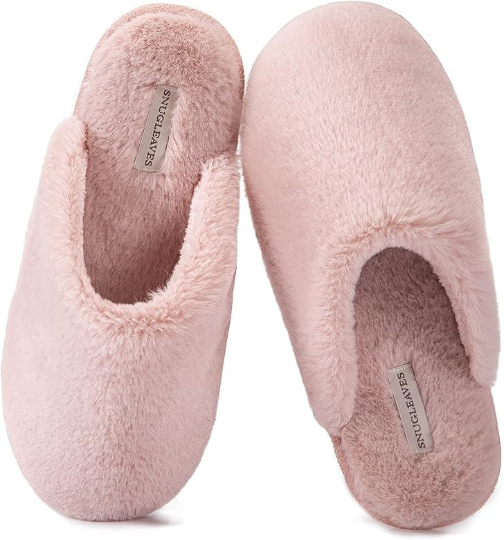 Snug Leaves Women's Fuzzy House Memory Foam Slippers, Furry Faux Fur Lined Bedroom Shoes, Cozy Indoo | Amazon (US)