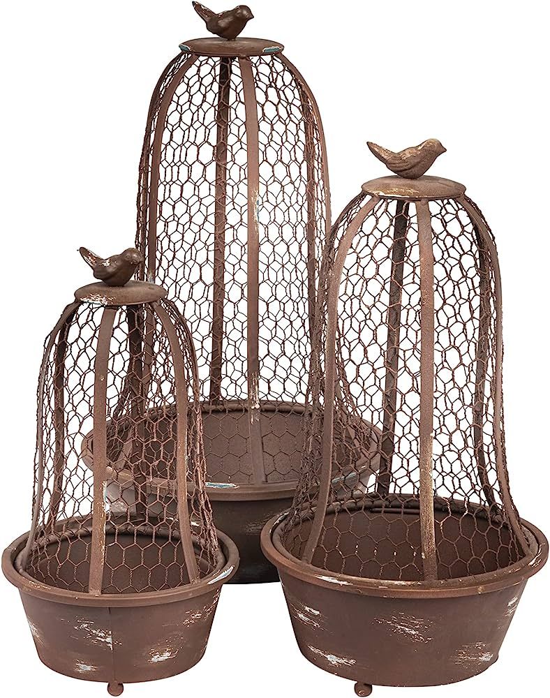 Creative Co-Op DE6220 Set of 3 Metal Planters with Wire Cloches | Amazon (US)