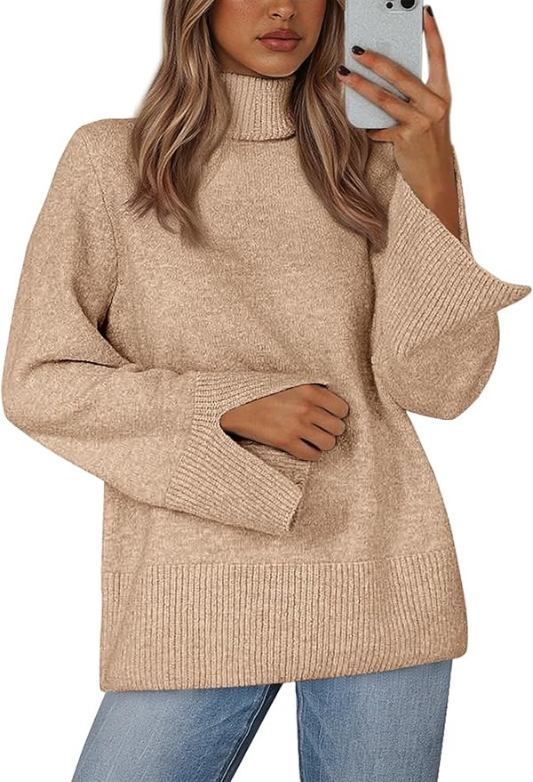 KIRUNDO Fall Sweaters for Women 2025 Turtleneck Ribbed Long Sleeve Casual Loose Knit Pullover Top... | Amazon (US)