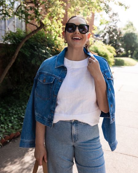 Loving this denim on denim look for spring. Everything is from Madewell!

This is such an easy outfit to repeat! This linen blouse fits like a dream (I’m in the large, it’s a nice boxy fit) and if you need a little extra layering, try this cropped denim jacket as a nice little double- denim number. This pair of jeans is literally my favorite right now. Long live the Emmett! I’m in the 30, fit is perfect TTS! I am in the regular length for a nice spring crop. PS: the shoes are Madewell too! They’re comfortable and no break in time! Your regular size is perfect.
#madewell #madewellpartner #ad @madewell

  

#LTKover40 #LTKfindsunder100