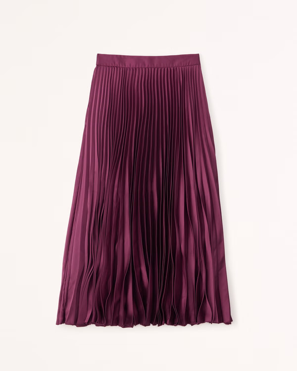 Satin Pleated Midi Skirt | Abercrombie & Fitch (US)