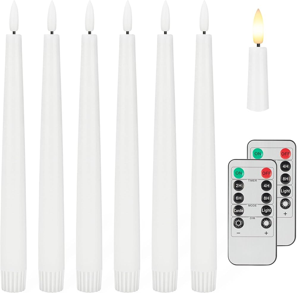 Flameless Taper Candles with 3D Wick, 9.6" Real Wax LED Candles with 2 Remote and Timer, 6 Pack F... | Amazon (CA)