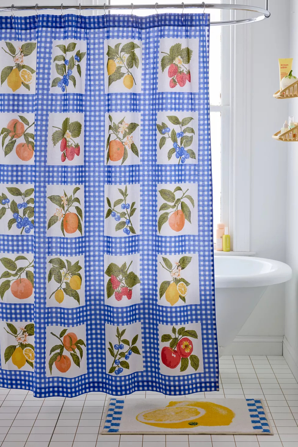 Gingham Fruit Patterned Shower Curtain | Urban Outfitters (US and RoW)