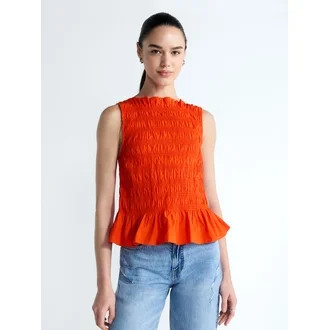 Free Assembly Women's and Women's Plus Smocked Peplum Sleeveless Cotton Top, Sizes X-4X | Walmart (US)