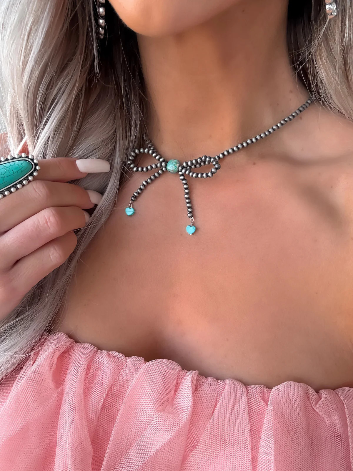 Turquoise Bow Navajo Bead Necklace | Bar T Boutique