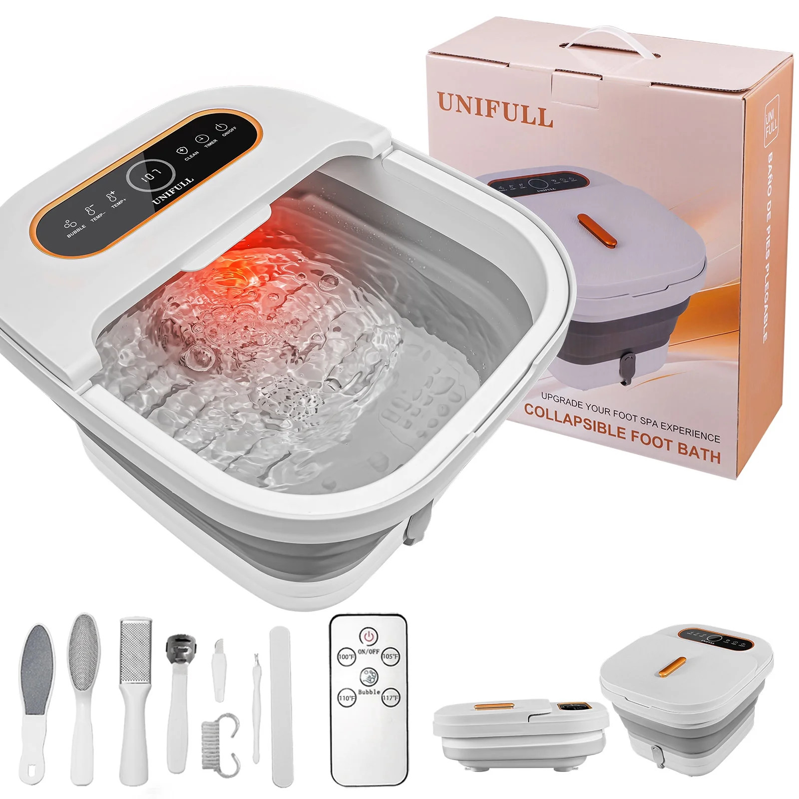 Collapsible Foot Spa Bath with Heat and Massage Rollers, Touch Screen, Bubble, Foot Pedicure Kit,... | Walmart (US)