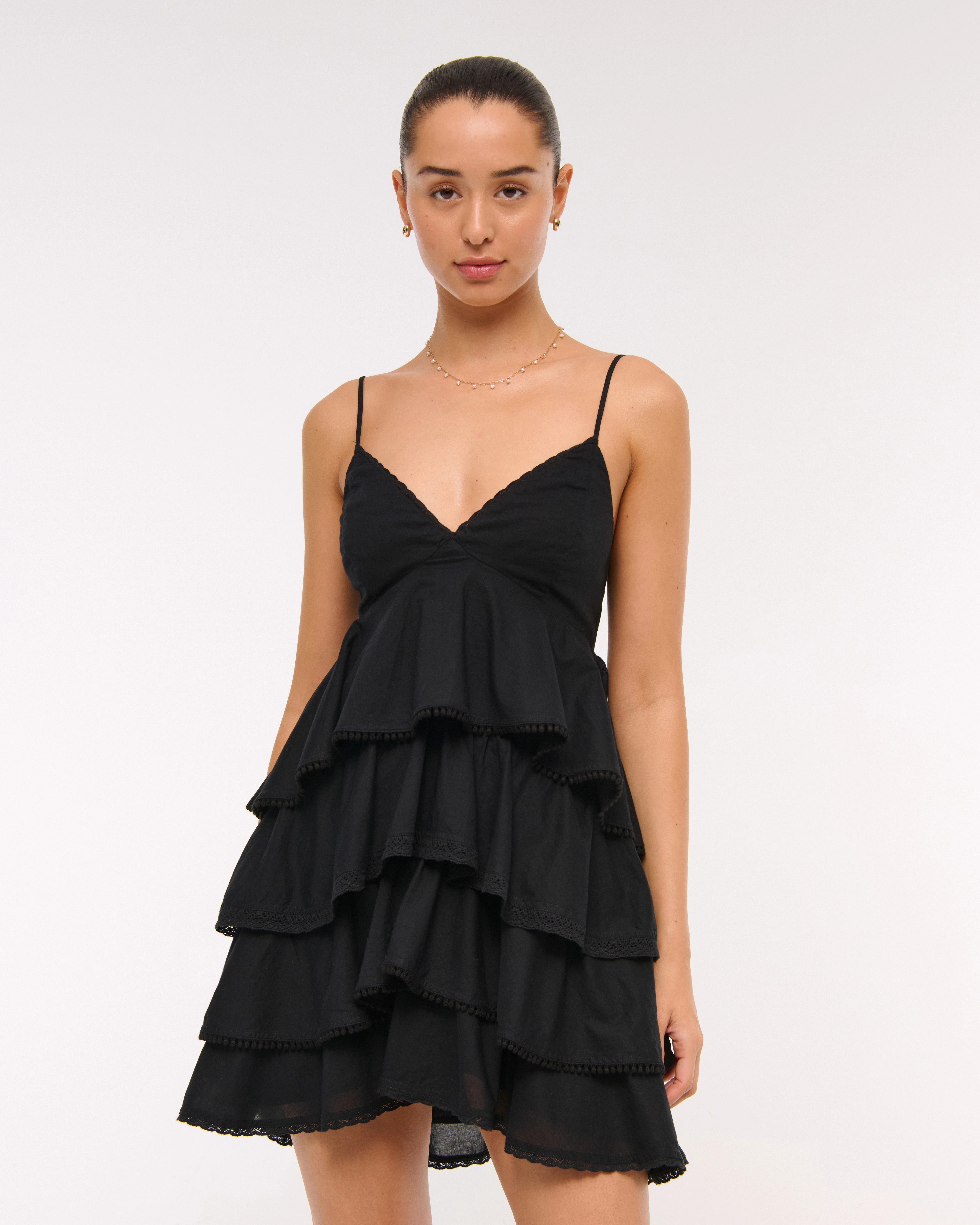 V-Neck Ruffle Tiered Mini Dress | Abercrombie & Fitch (US)