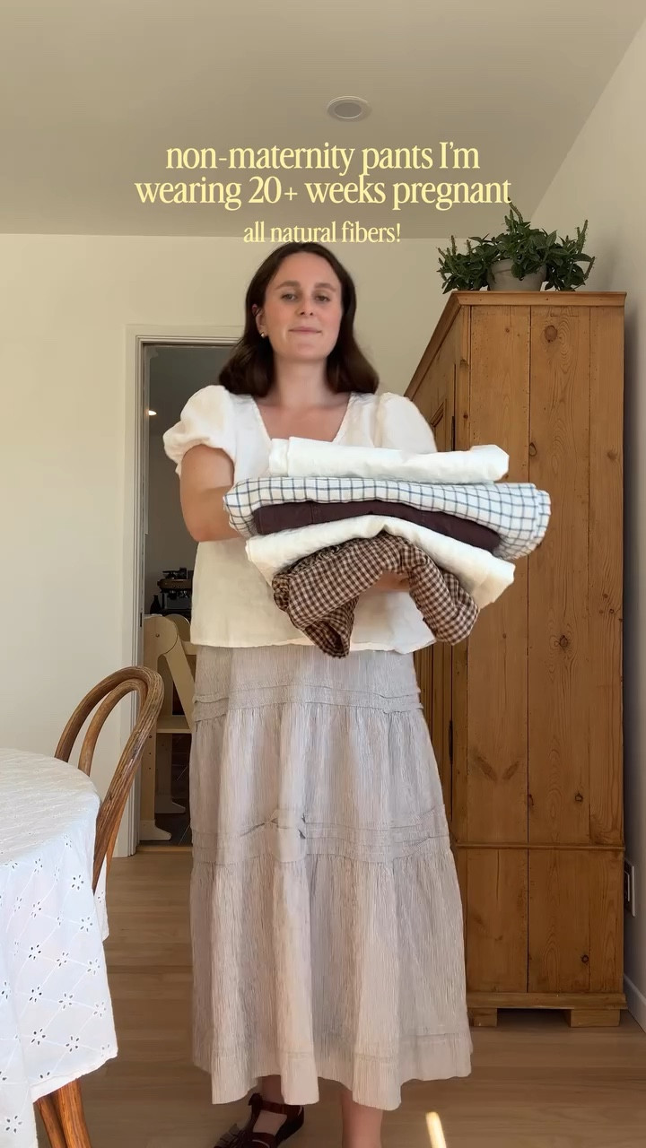 most of these pants I’ve worn through pregnancy, postpartum, and in between! All are 100% natural fiber, and most come in different colors or patterns too. comment “pant” for a link to all of these