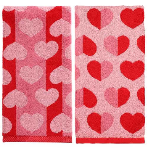 WovWeave 2 Pack Valentine‘s Day Hand Towels Red Pink Love Heart Terry Valentines Cotton Jacquard Dish Towels Set for Bathroom Kitchen Drying Cleaning Home Wedding Supplies 13.78 '' x 29.53 '' | Amazon (US)