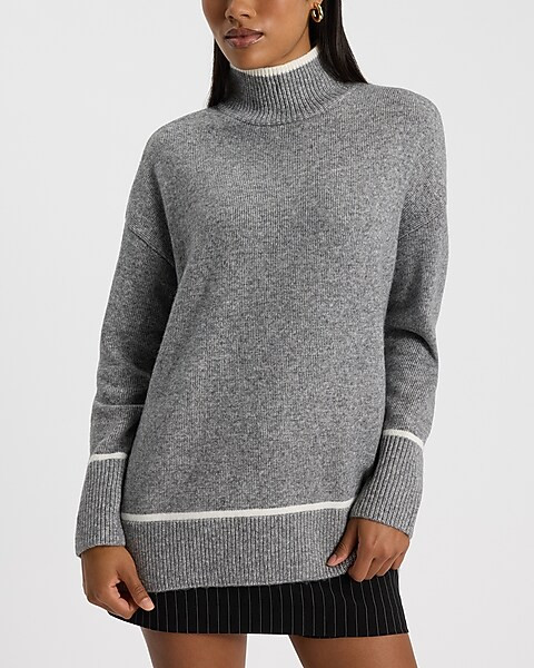 Tipped Mock Neck Tunic Sweater | Express