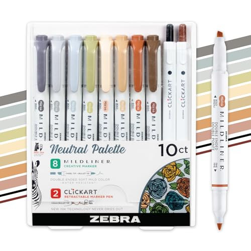 Zebra Pen Mildliner Dual-Tip Highlighters and 2 ClickArt Markers, Ideal for Bible Highlighting, No Bleed, School Supplies and Teacher Supplies, Neutral Vintage Ink Colors, 10-Pack (78601) | Amazon (US)