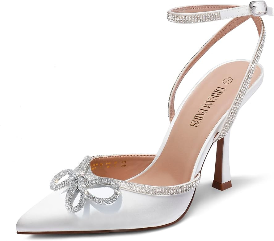 DREAM PAIRS Women's High Heels Destiny Closed Toe Strappy Heels Sexy Rhinestone Ankle Strap Pumps... | Amazon (US)