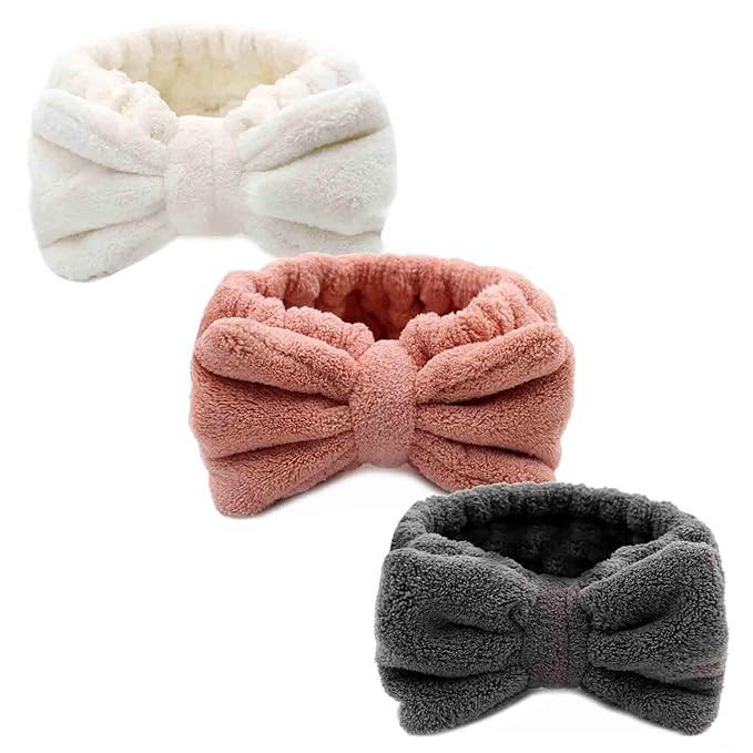 Headbands for Washing Face, Facial Makeup Headband ,Spa Headband for Shower, Coral Fleece Bow Hai... | Amazon (US)