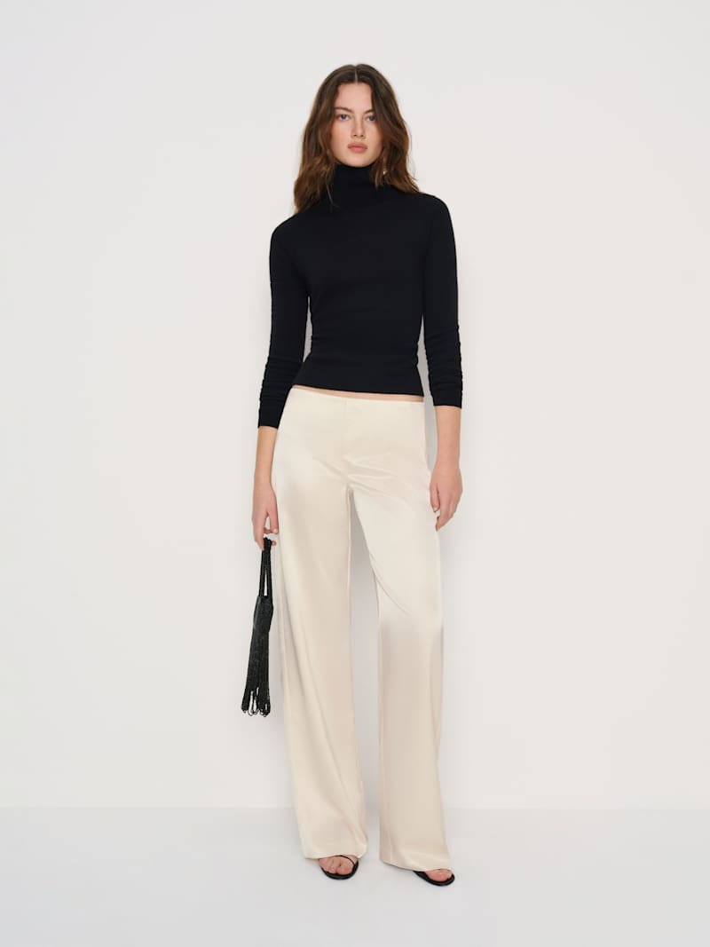 Reformation Vida Satin Low Rise Pant Ivory 4 | Reformation (Global)