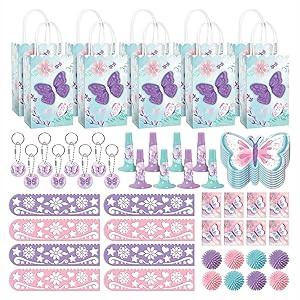 Butterfly Flutter Floral Party Favors - Paper Goody Bags, Keychains, Wooly Balls, Rulers, Horns, ... | Amazon (US)