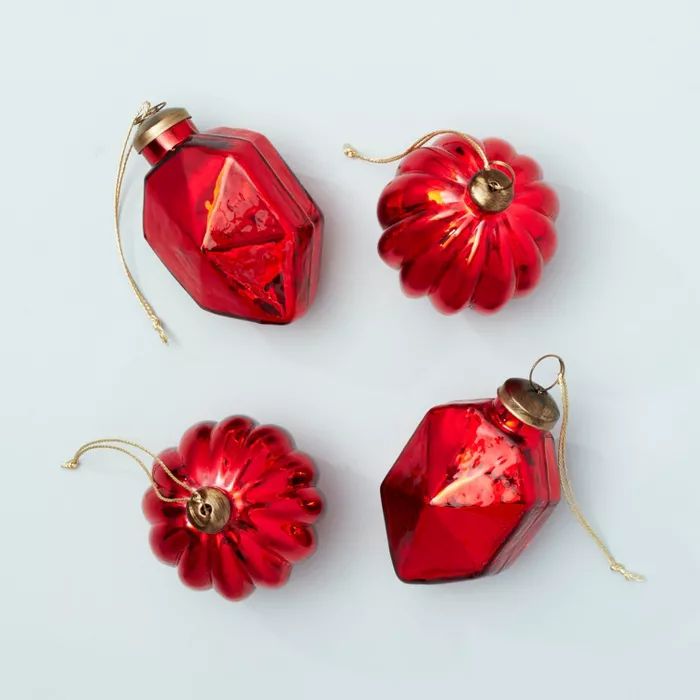4ct Mercury Glass Ornament Set Red - Hearth & Hand™ with Magnolia | Target