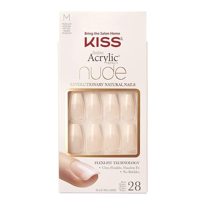 Amazon.com: KISS Salon Acrylic French Nail Manicure Set, Medium Length, Nude, Square, “ Leilani... | Amazon (US)