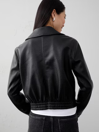 Vegan Leather Cropped Moto Jacket | Banana Republic Factory