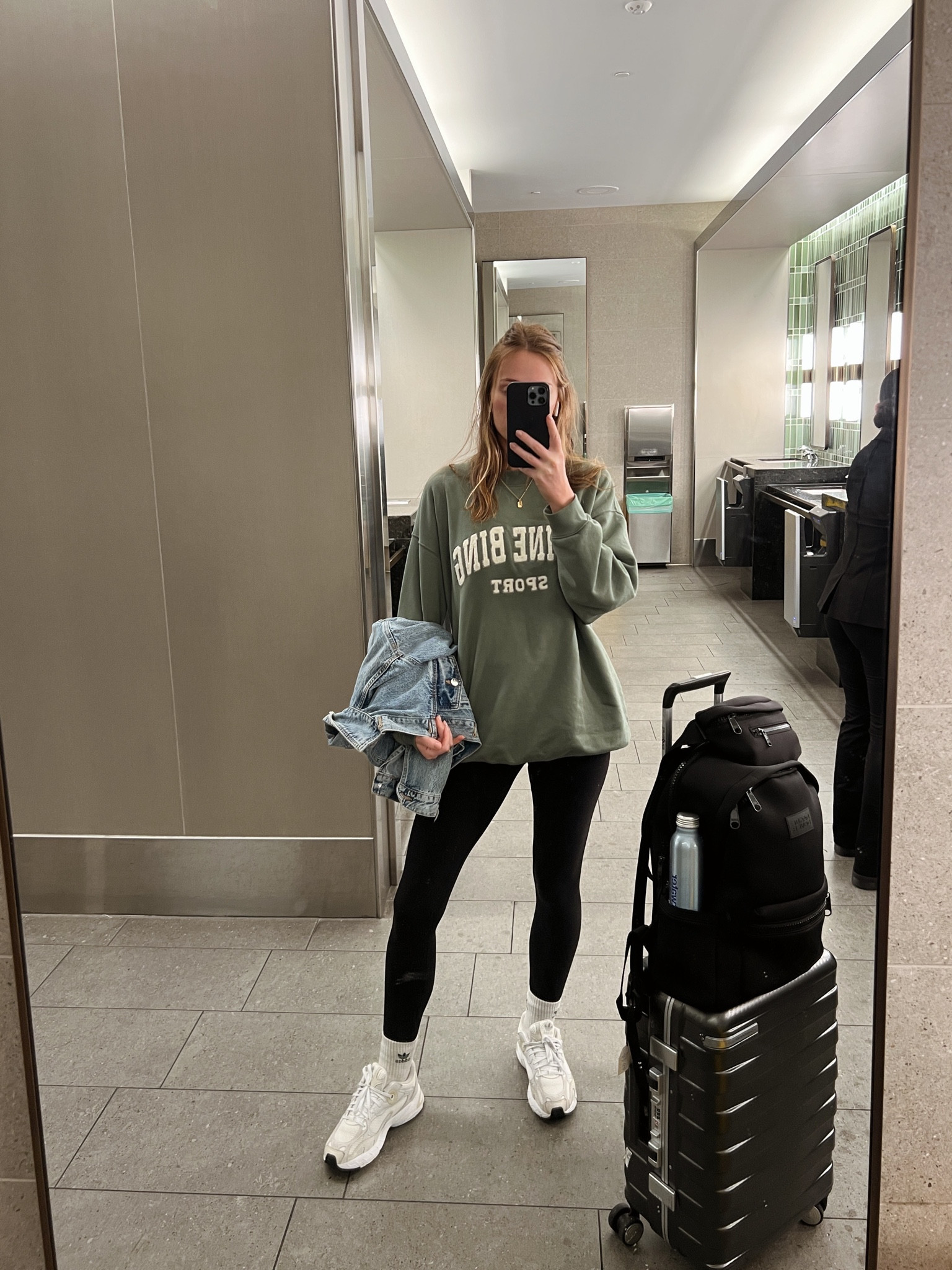 My go to travel outfit teamed with my oversized Anine Bing denim jacket 

#LTKtravel #LTKstyletip