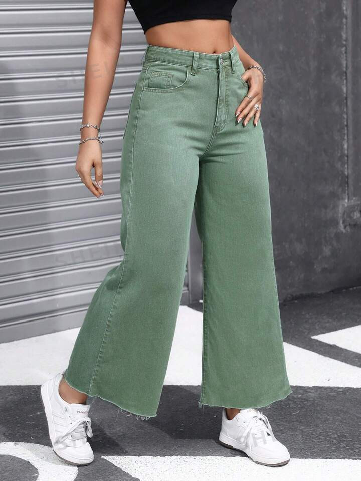 SHEIN EZwear Women's Casual Daily Wear Wide Leg Denim Pants | SHEIN USA | SHEIN