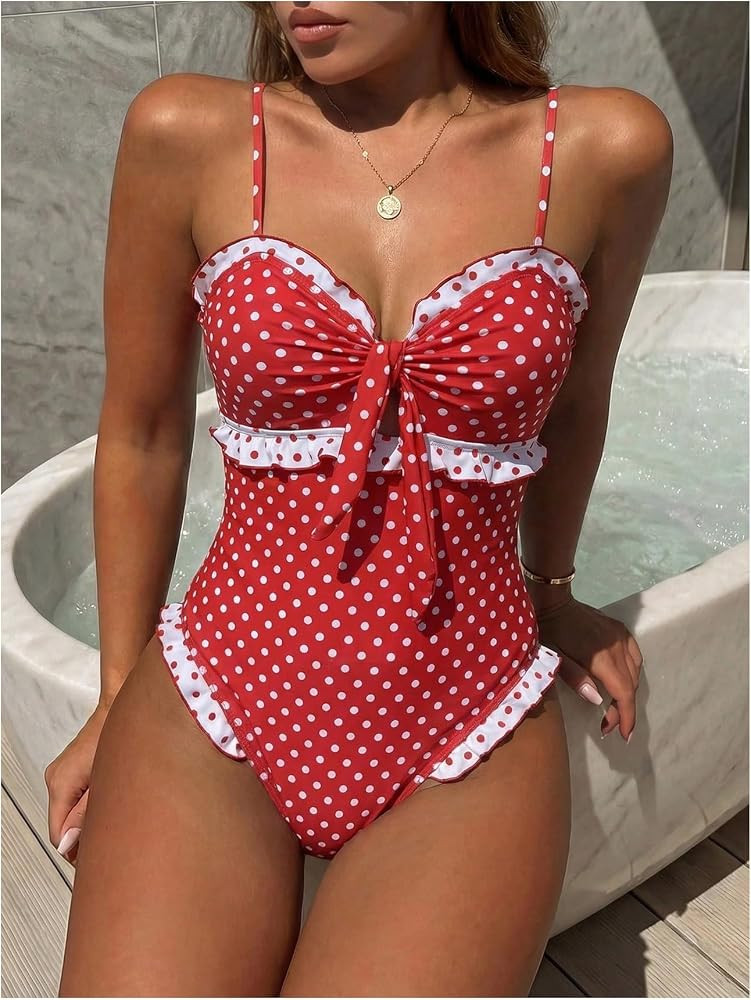 Verdusa Women's Polka Dots Bathing Suit Ruffle One Piece Swimsuit Cut Out Monokini Cruise Outfits | Amazon (US)