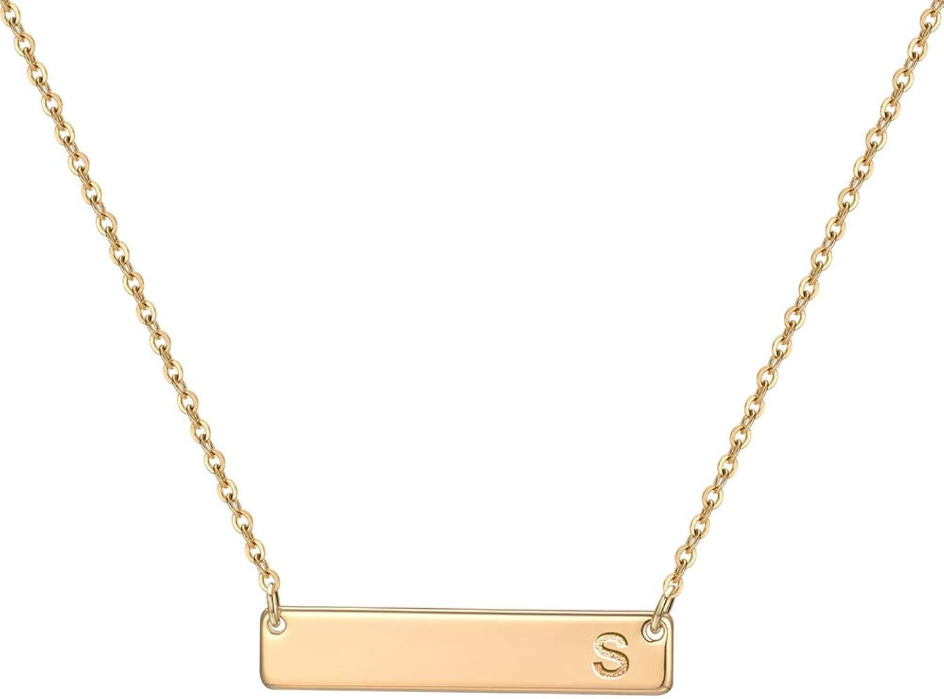 M MOOHAM Bar Initial Necklace for Women, 14K Gold Rose Gold Plated Stainless Steel Bar Necklace Pers | Amazon (US)
