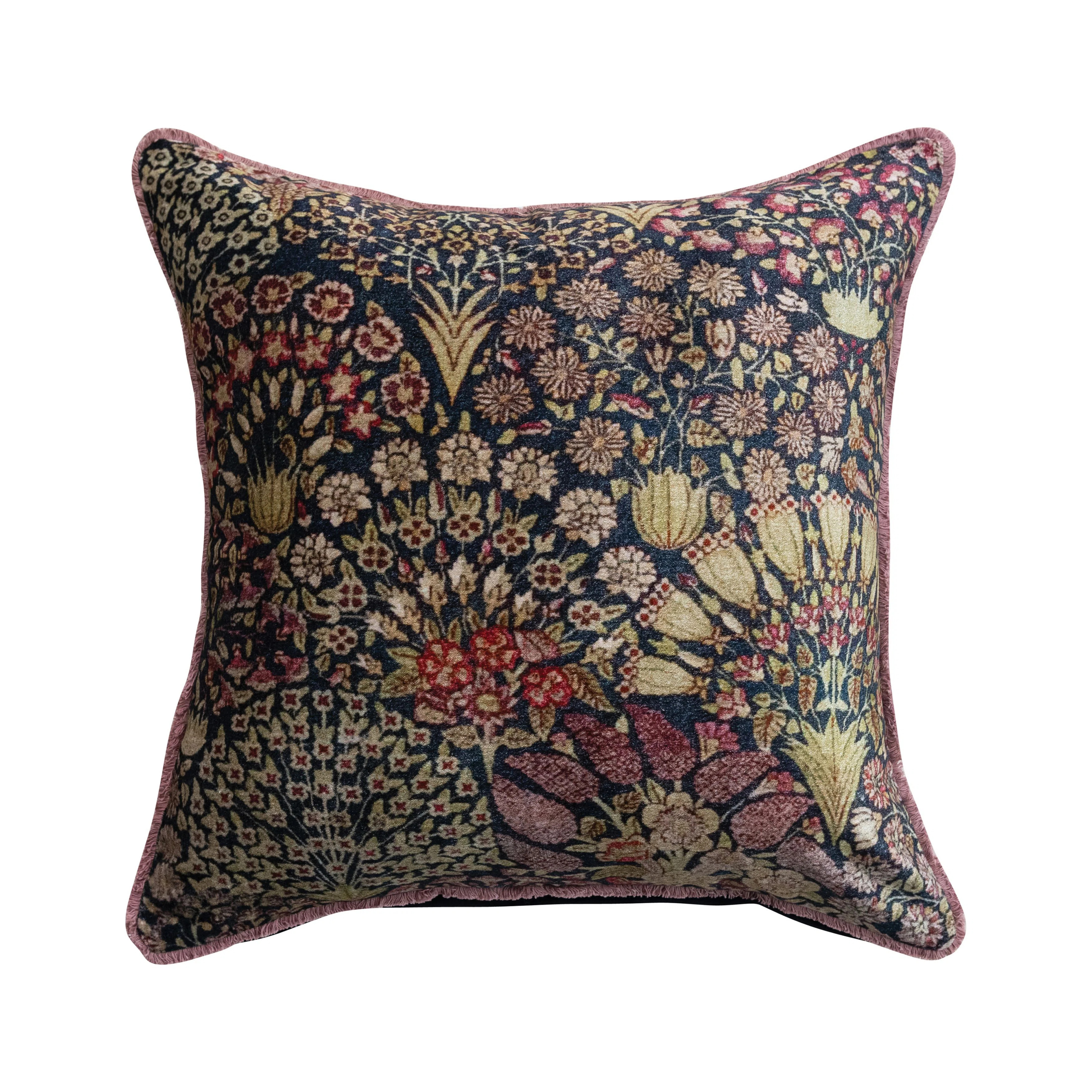 Botanical Print Eyelash Fringe Cotton Velvet Square Pillow | Wayfair North America