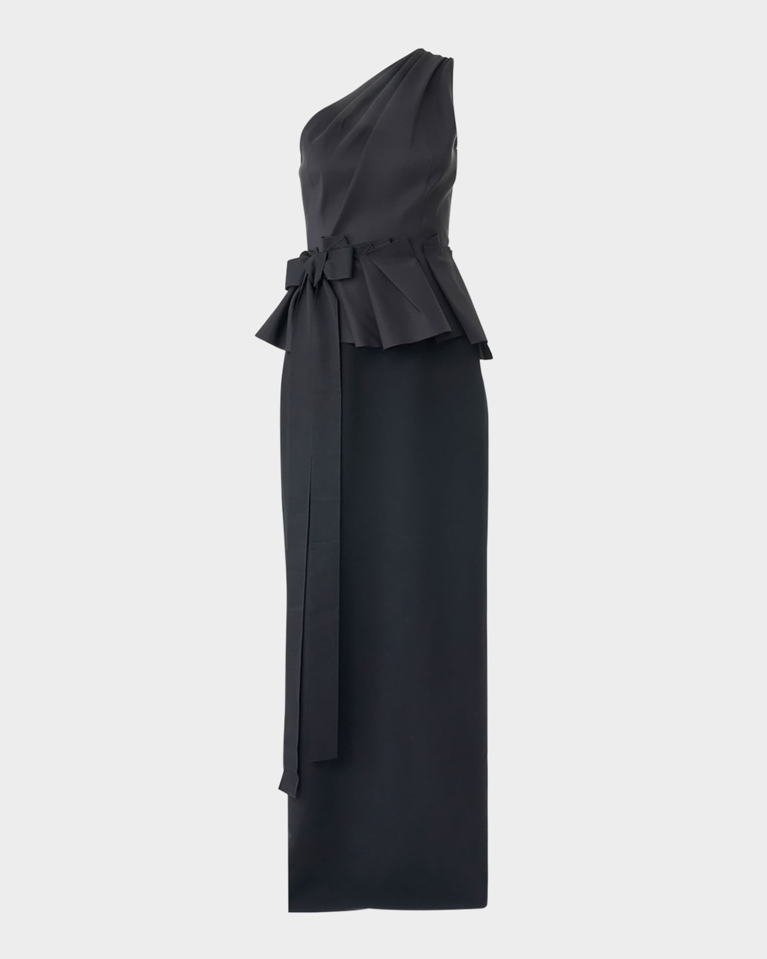 One-Shoulder Peplum Column Gown With Bow | Neiman Marcus