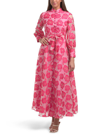 Long Sleeve Floral Embroidered Maxi Dress With Buttons | TJ Maxx