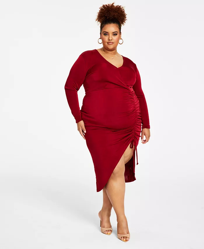 Nina Parker Trendy Plus Size Ruched Slinky Dress - Macy's | Macy's