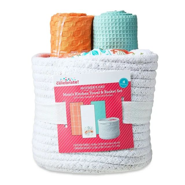 Mother's Day Mom's Kitchen Basket and Kitchen Towel Gift Set, White, 3 Pieces, by Way To Celebrat... | Walmart (US)