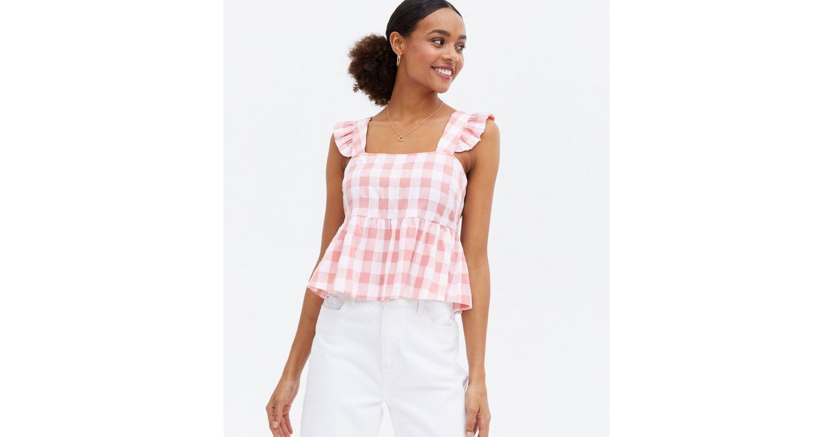 Pink Gingham Frill Tie Back Peplum Cami
						
						Add to Saved Items
						Remove from Saved I... | New Look (UK)