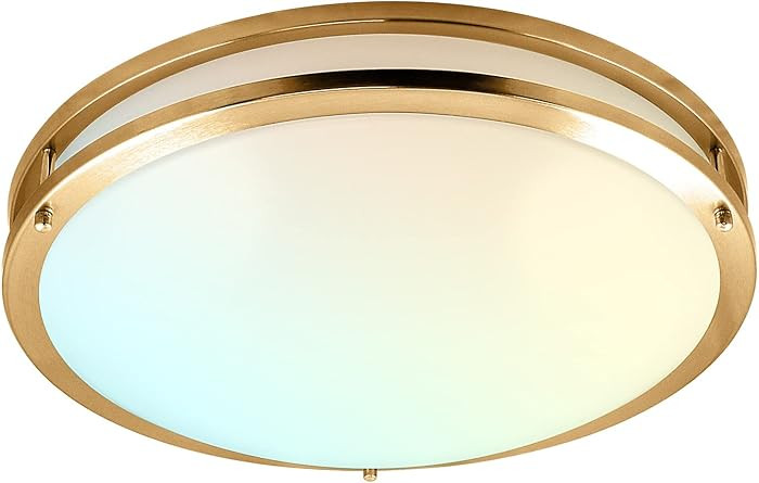 LUXRITE 18 Inch LED Flush Mount Ceiling Light, 24W 2160LM, Brushed Brass | Amazon (US)