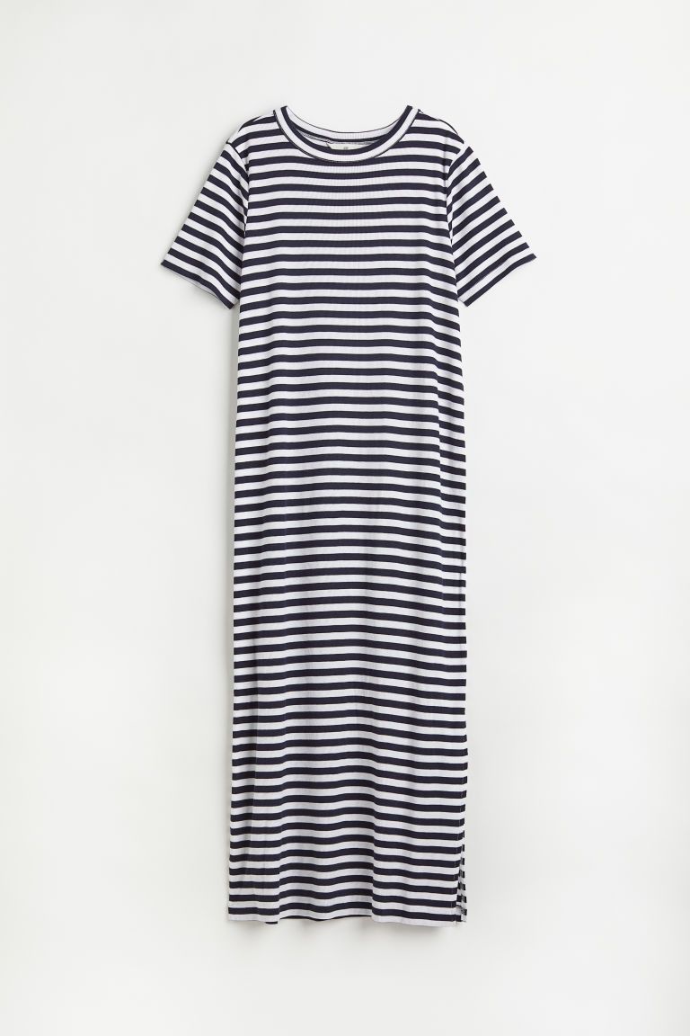 H & M - Ribbed Modal-blend T-shirt Dress - Blue | H&M (US + CA)
