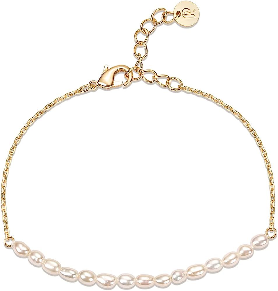 PAVOI Gold Tiny Pearl Bracelet | 14K Gold Plated Freshwater Cultured Pearls | Bracelets for Women | Amazon (US)